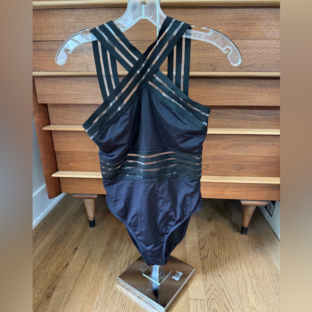 Black Luxury Kenneth Cole Black High Neck Cutout One Piece Swimsuit